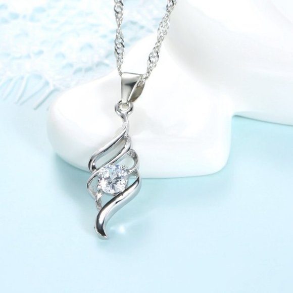 🌟 Hoop 925 Sterling Silver Necklace With Earrings Set Spiral - Picture 5 of 7